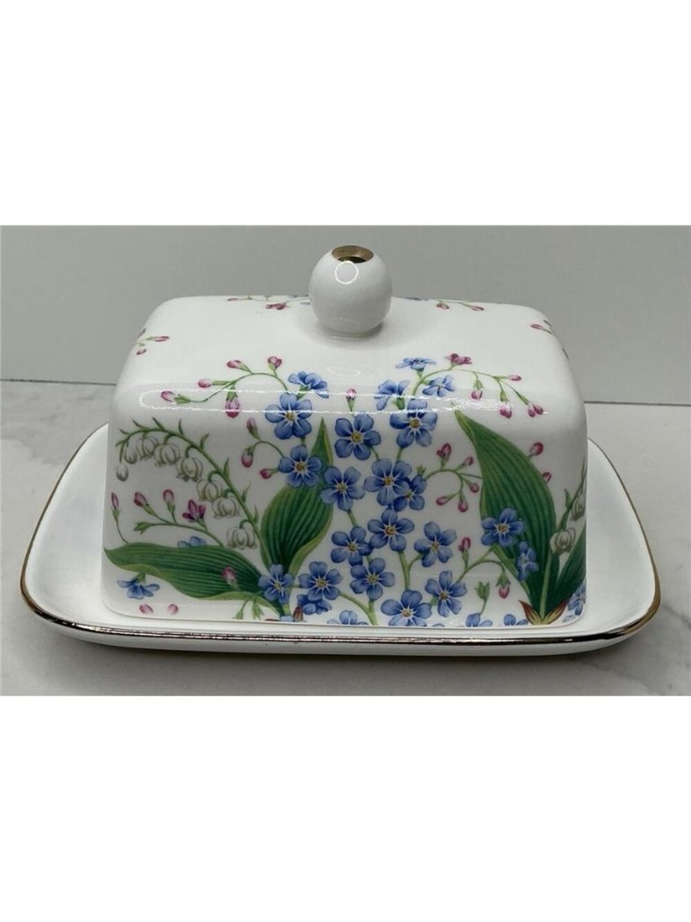 Grace's Teaware Porcelain Covered Butter Dish Flowers Floral Butterflies New